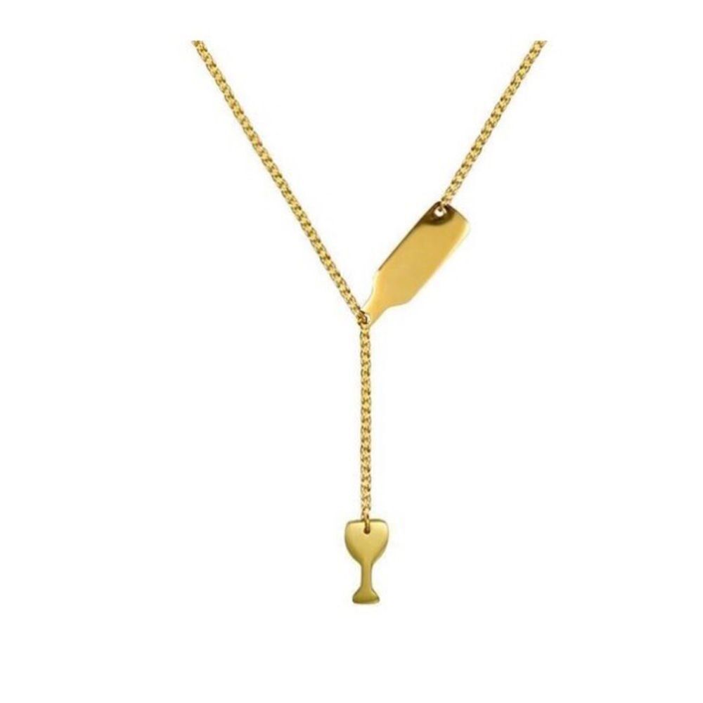 Gold Tone Pouring Wine Bottle & Glass Necklace NWT